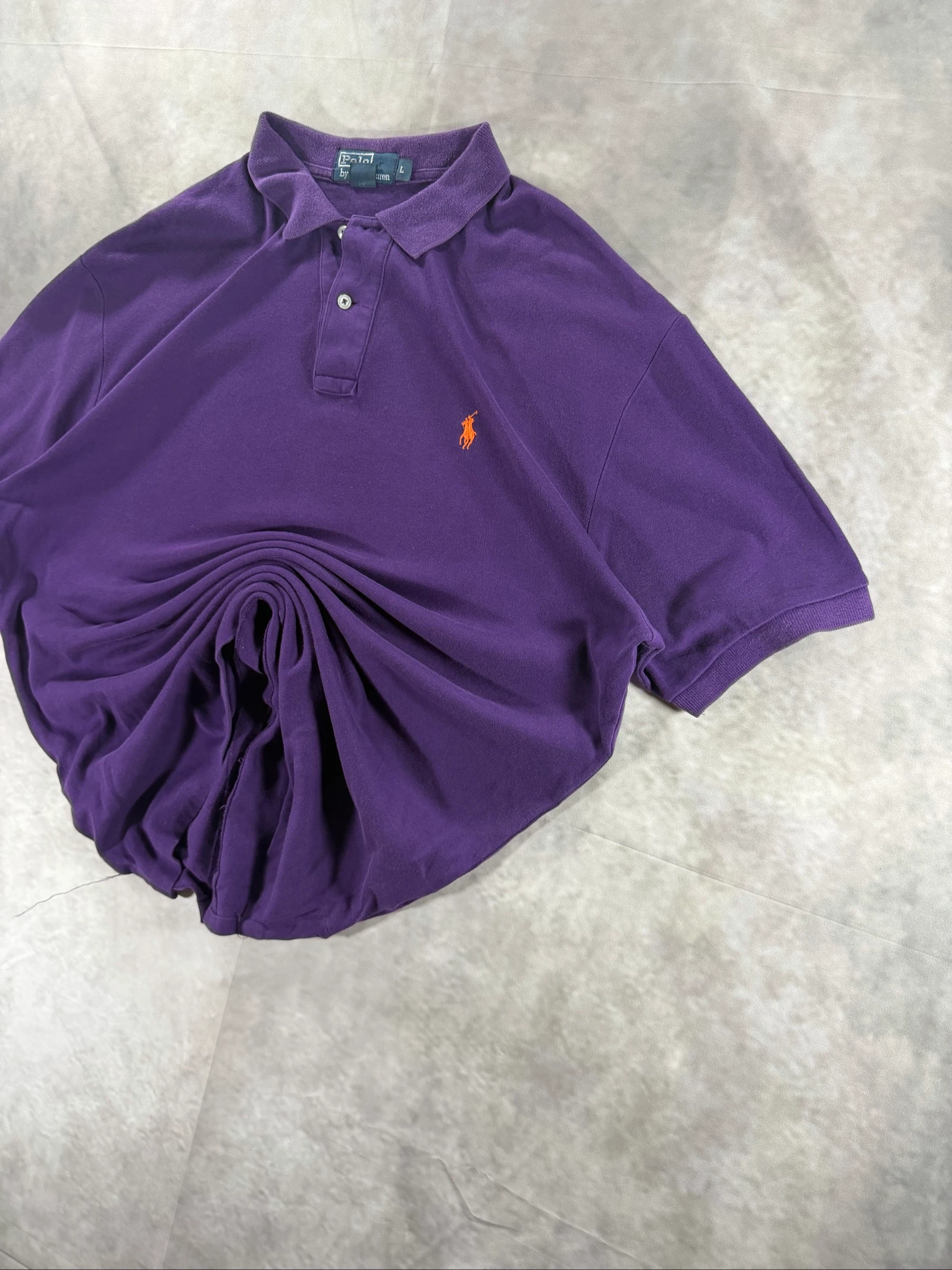 Polo Ralph Lauren Polo violet Orange Pony Taille L Coton vintage Classique Preppy – photo 3